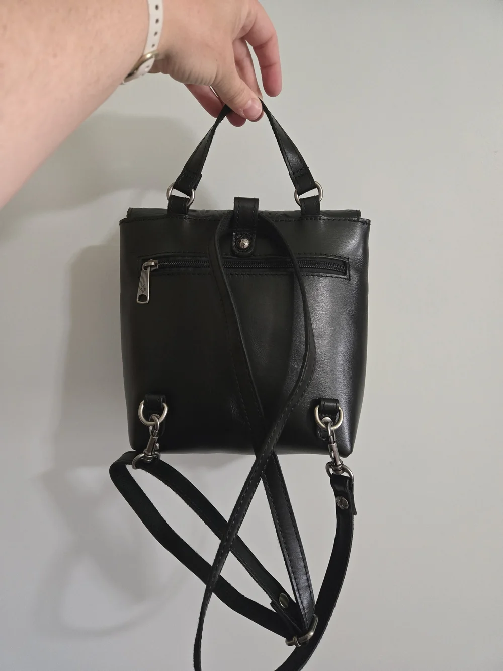 Patricia Nash Black Embossed Leather Small Backpack - Picture 6 of 8